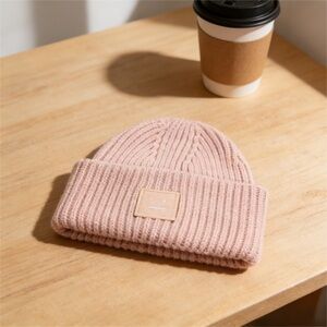Pink Knit Beanie with Patch